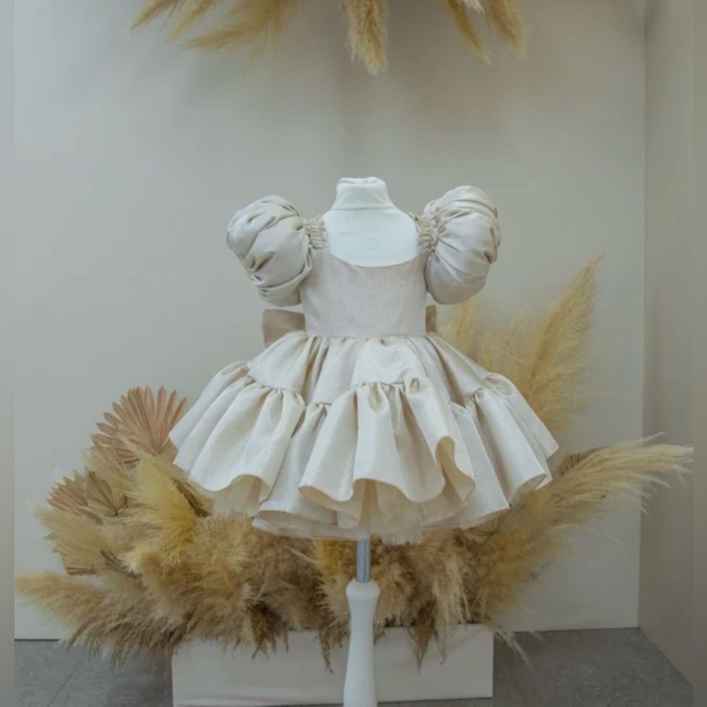 Gold Short Puffy Sleeve Baby Dress